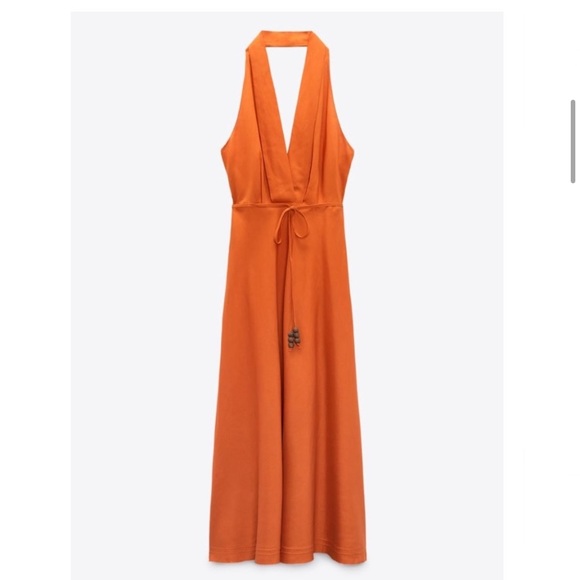 ZARA LINEN BLEND MIDI DRESS - Picture 4 of 5